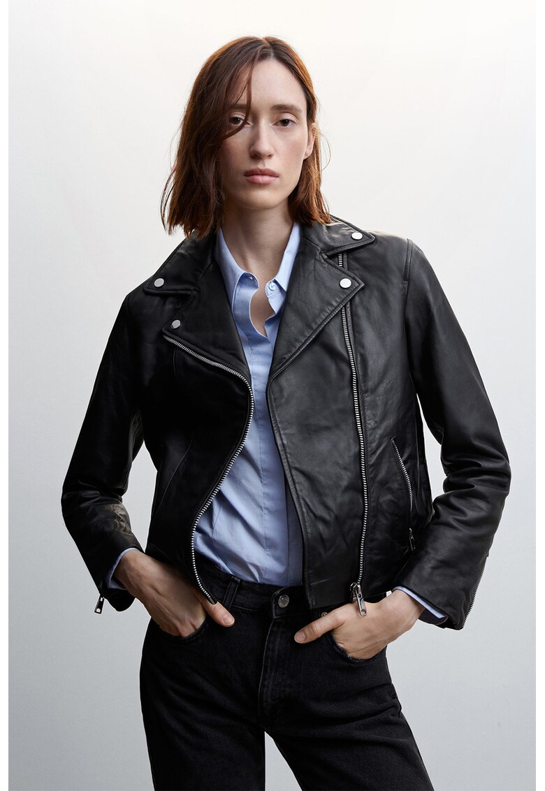 Jacheta biker de piele cu revere decupate Perfect