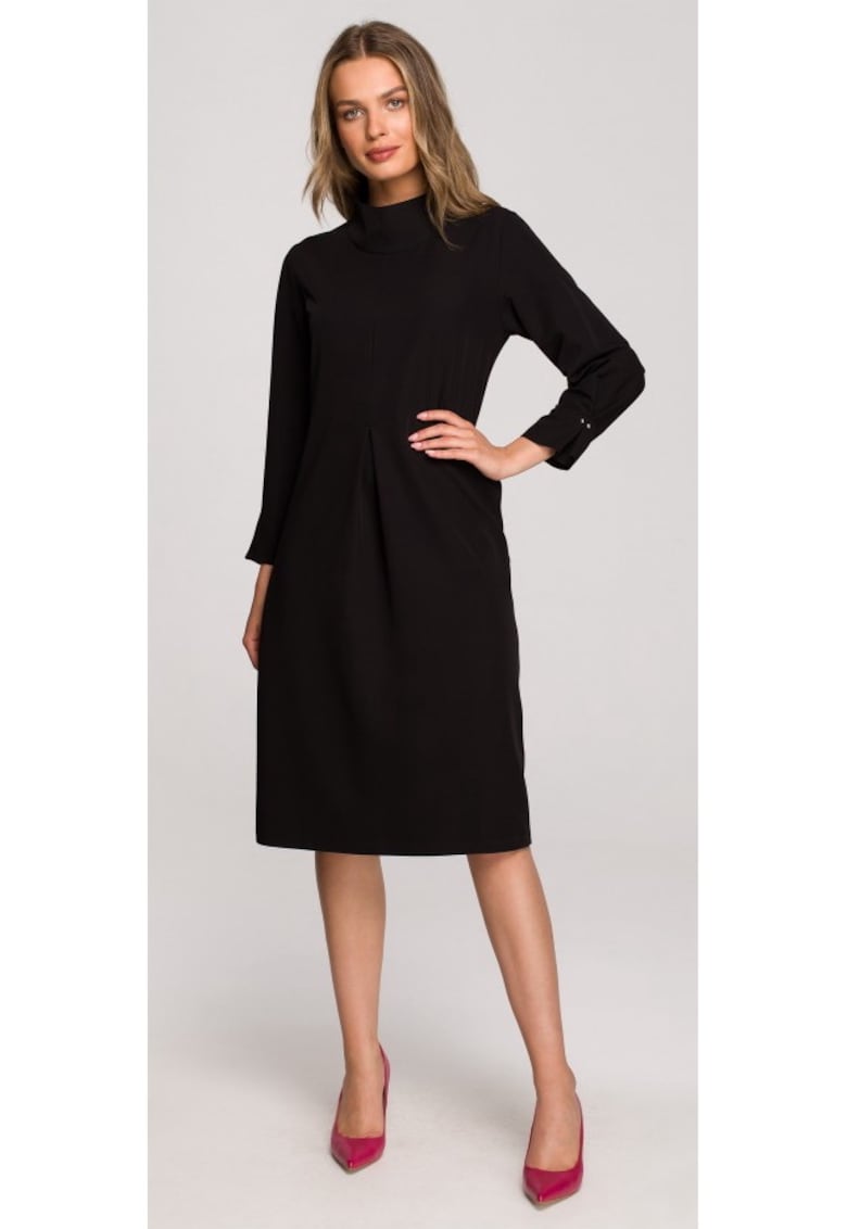 Rochie cu pliseuri decorative - Negru