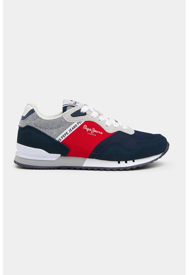 Pepe Jeans London Pantofi sport de piele ecologica si piele intoarsa sintetica - Rosu/Bleumarin