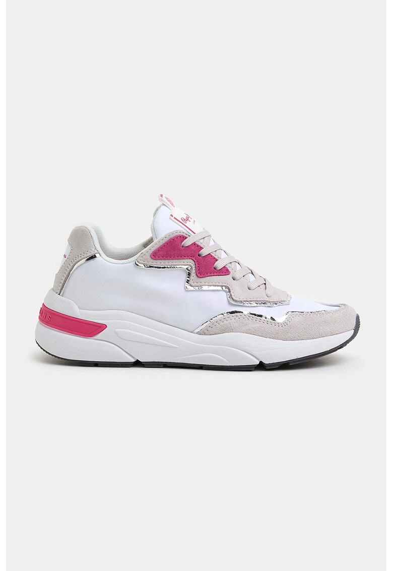 Pantofi sport cu insertii de piele intoarsa - Alb/Roz