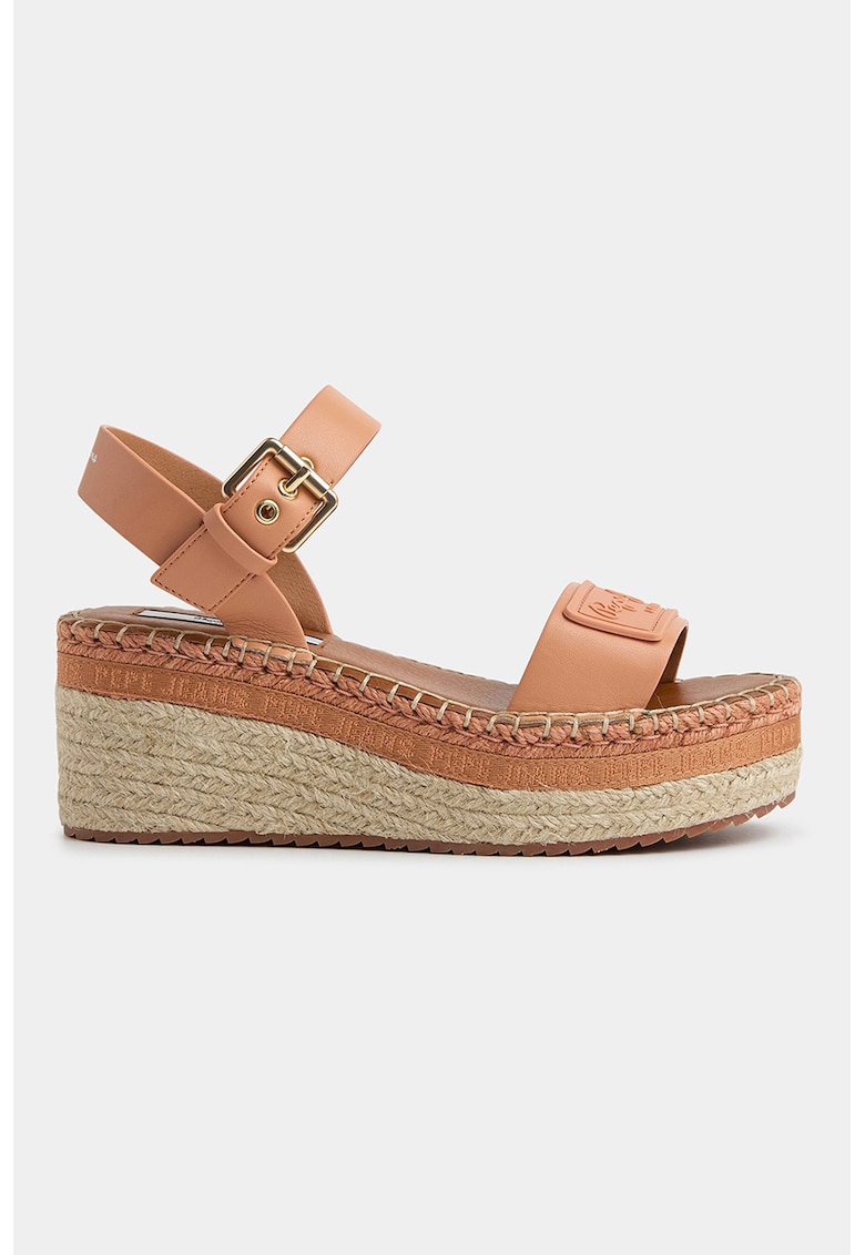 Sandale-espadrile wedge cu garnituri de piele ecologica