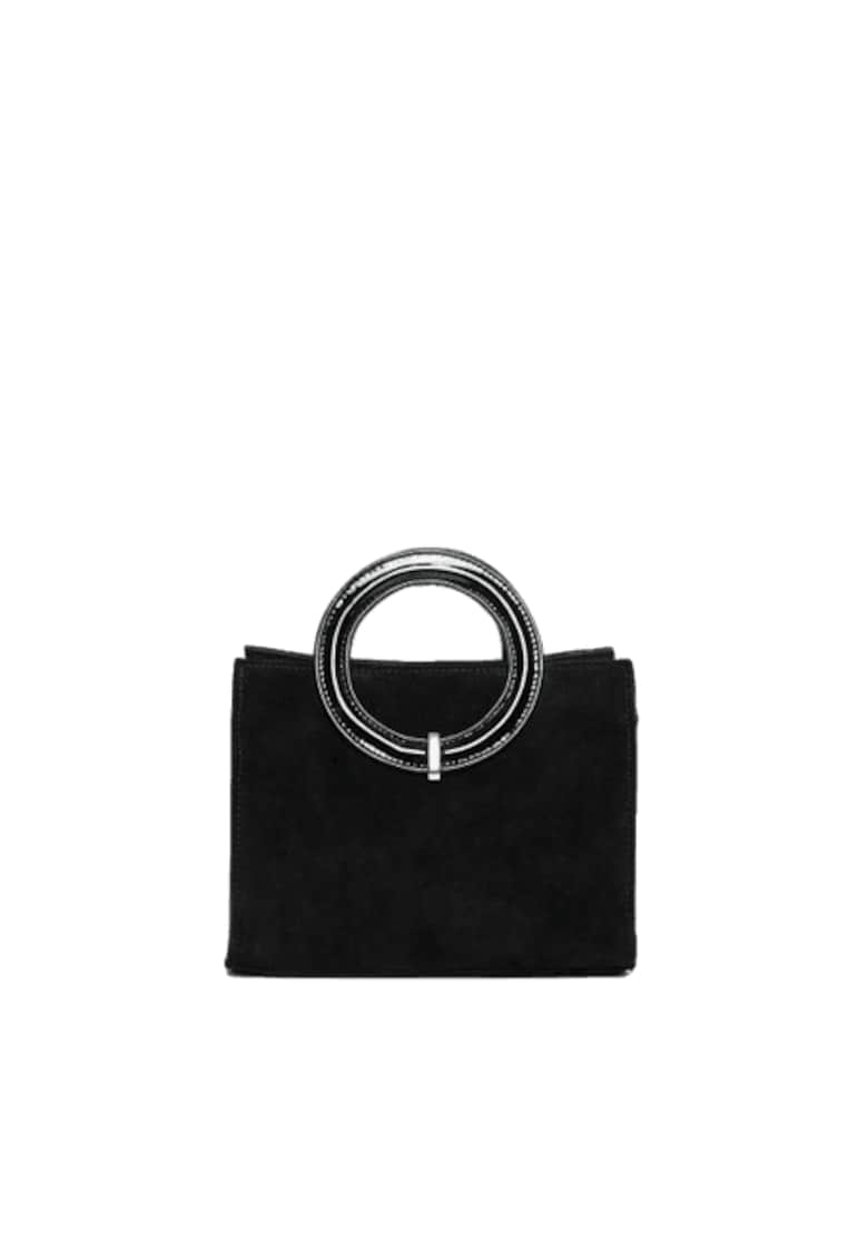 Geanta dama piele - Olivia - velur lac negru - 22x10x17 cm