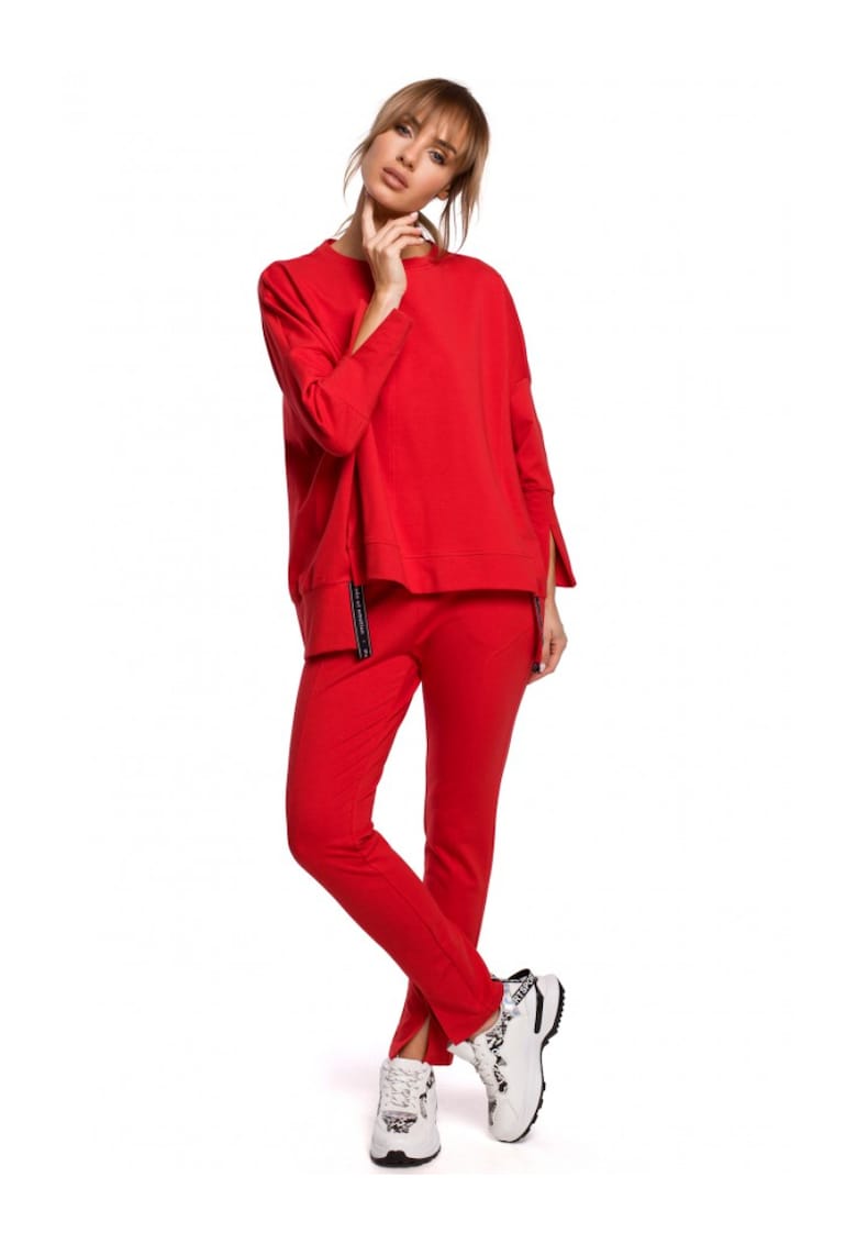 Bluza supradimensionata cu decupaje laterale - Bumbac/Elastan - Rosu