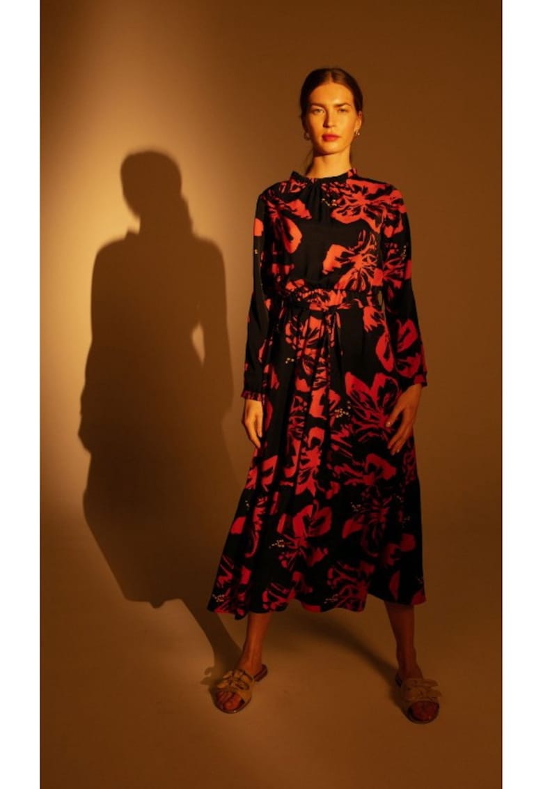 Rochie dama - Poliester/Elastan - Rosu/Negru