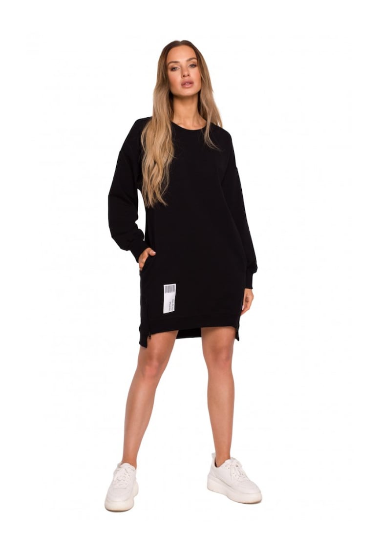 Bluza lunga cu fermoar - Bumbac/Elastan - Negru