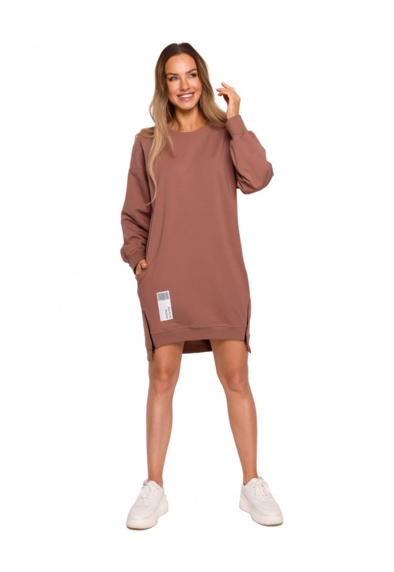 Bluza de dama . Tip Tunica. Cu fermoare. Bumbac. Elastan. Nude.