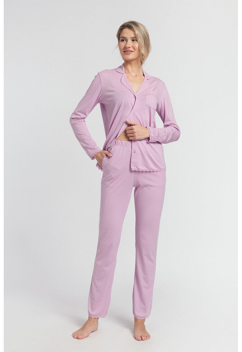 Pijama lunga din amestec de modal cu margini valurite