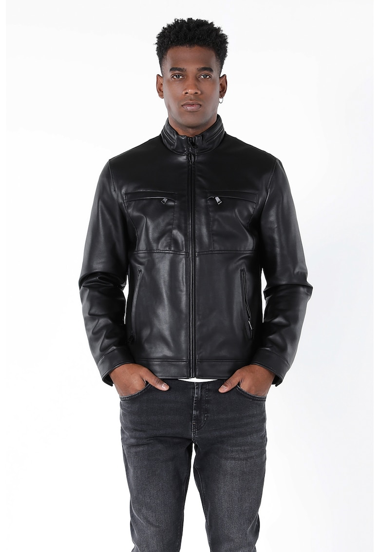 Jacheta slim fit de piele ecologica
