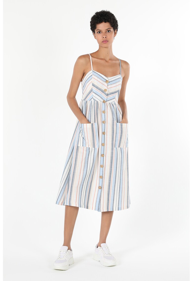Rochie din amestec de in cu model in dungi