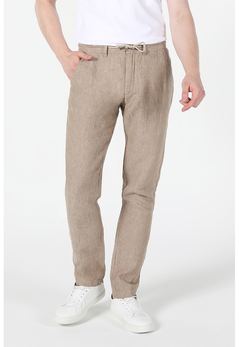 Pantaloni chino din in cu snur de ajustare in talie