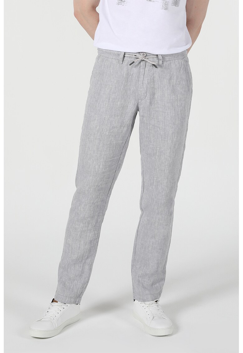 Pantaloni chino din in cu snur de ajustare in talie