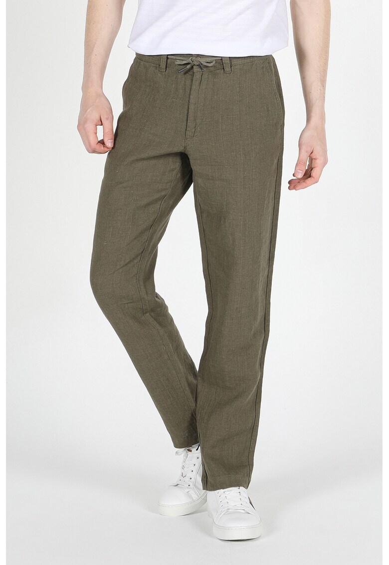 Pantaloni chino din in cu snur de ajustare in talie