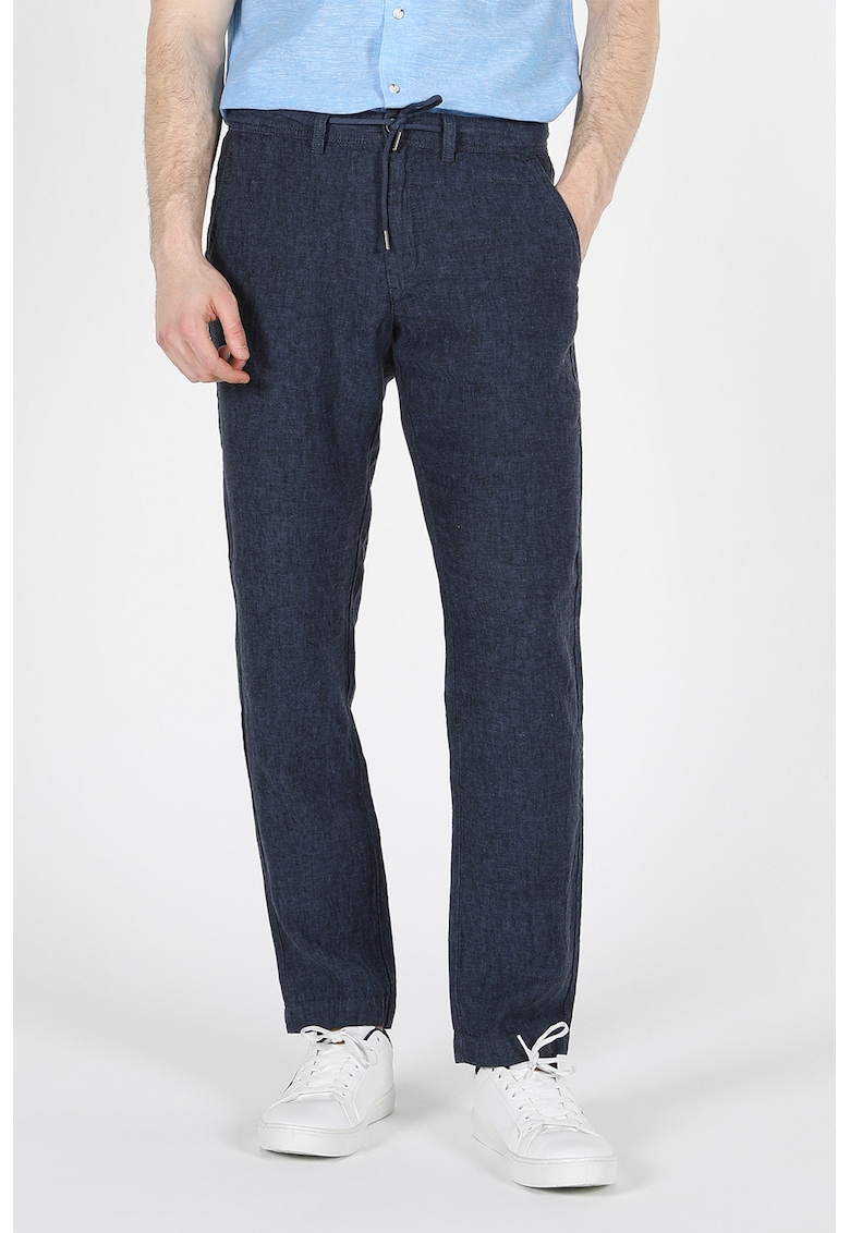Pantaloni chino din in cu snur de ajustare in talie