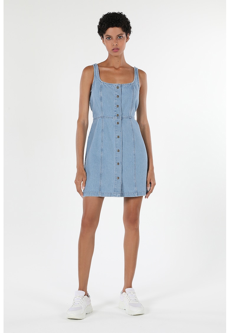 Rochie mini cambrata din material chambray