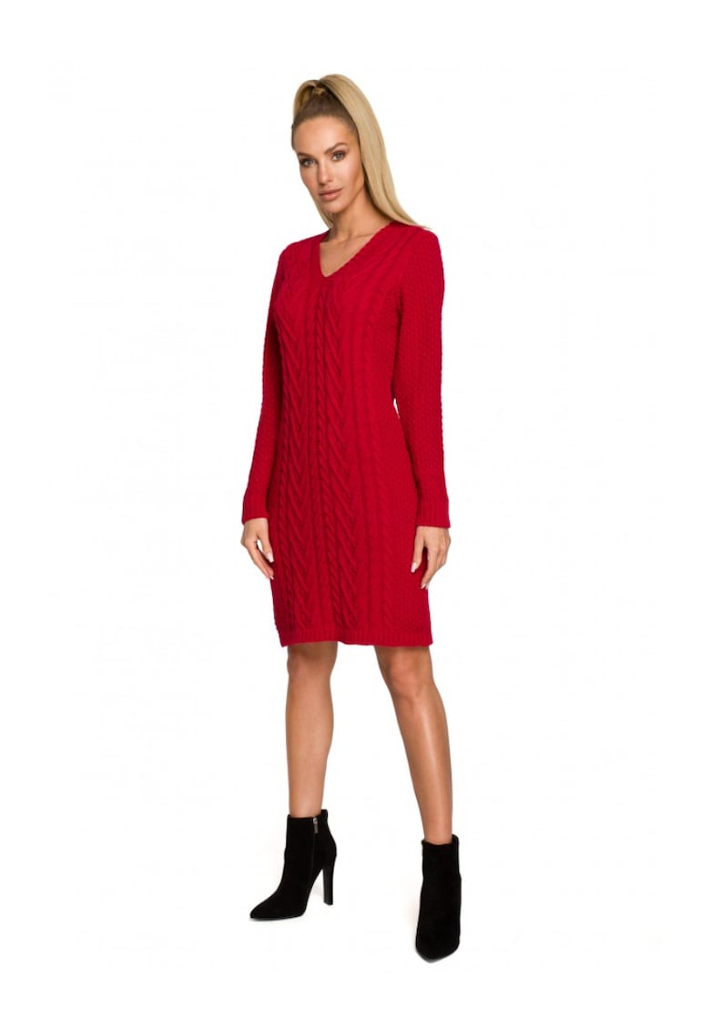 Rochie pulover  Cu decolteu in V - Acril - Nylon - Rosu