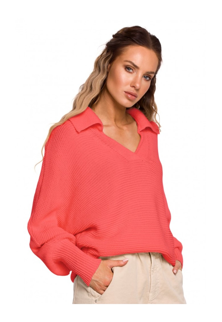 Pulover Cu decolteu in V - Acril - Nylon - Corai