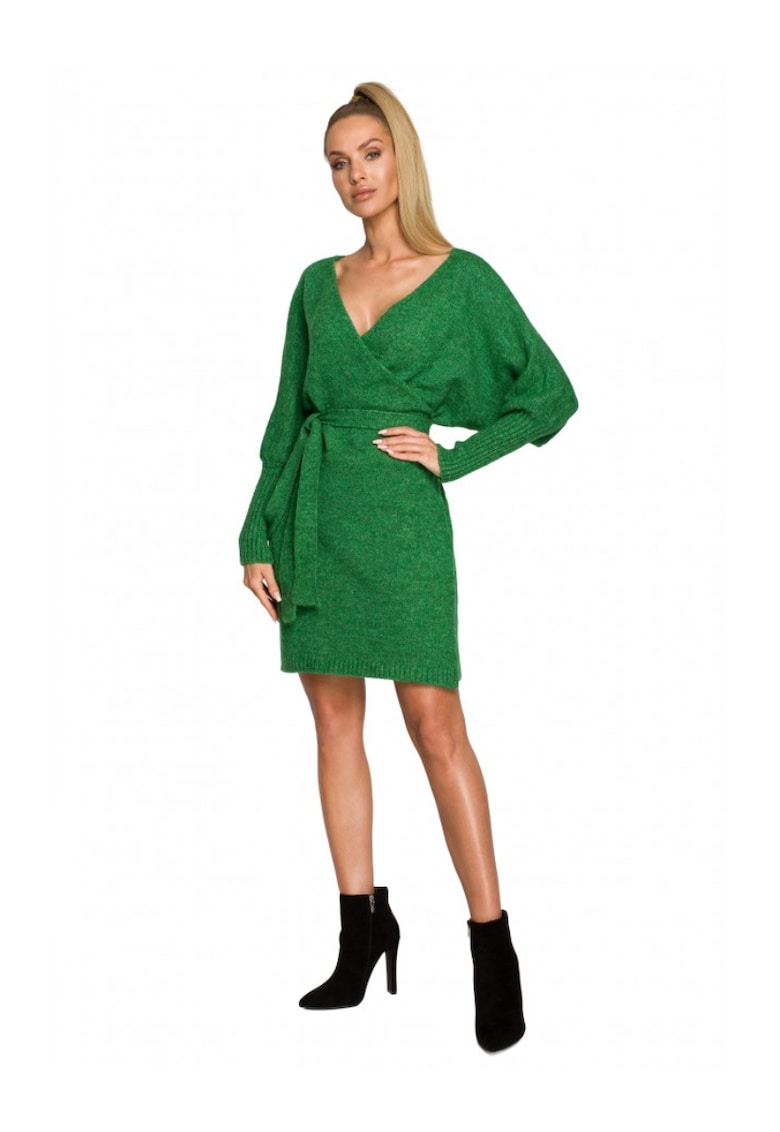 Rochie pulover  Cu decolteu in V - Acril - Lana - Verde