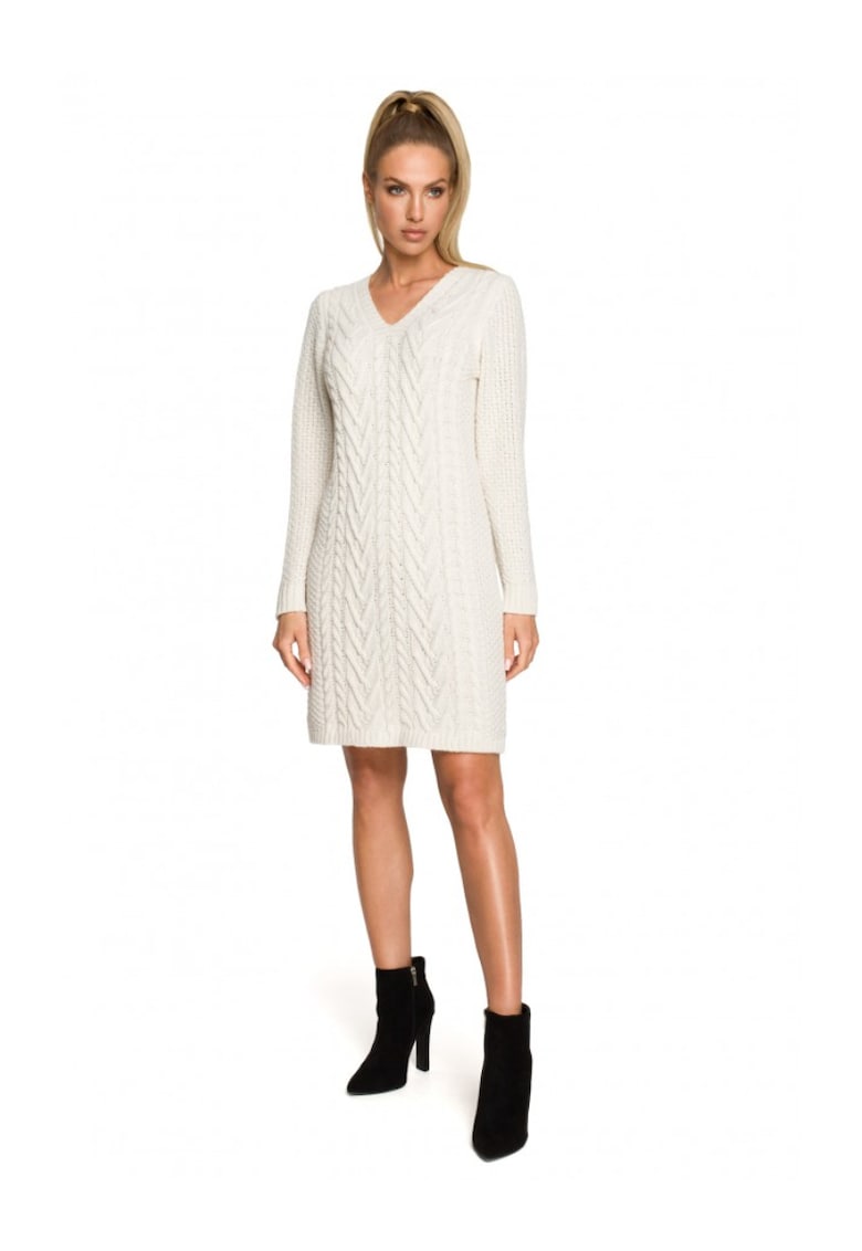 Rochie pulover  Cu decolteu in V - Acril - Nylon - Ecru Rochie pulover  Cu decolteu in V - Acril - Nylon - Ecru