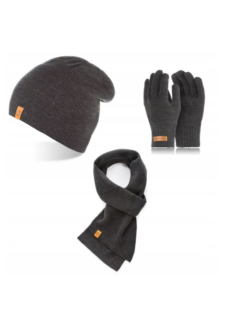 Set caciula cu manusi si fular Brodrene - Acril - Universal - Gri inchis
