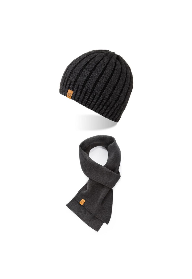 Set caciula cu fular Brodrene - Acril - Universal - Gri inchis