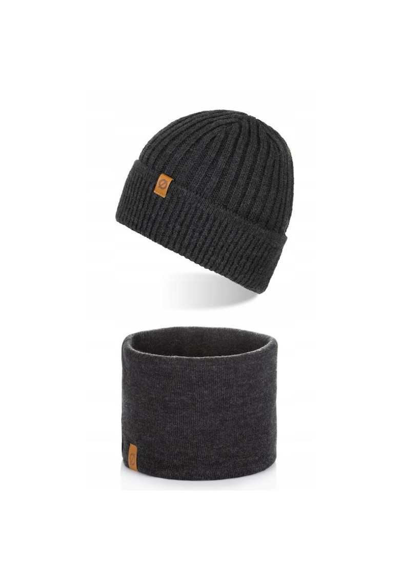 Set caciula cu fular Brodrene - Acril - Universal - Gri inchis