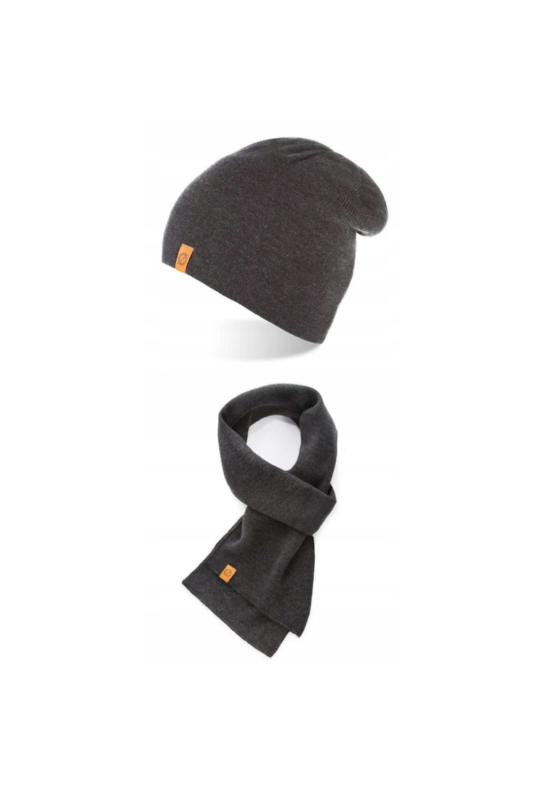Set caciula cu fular Brodrene - Acril - Universal - Gri inchis