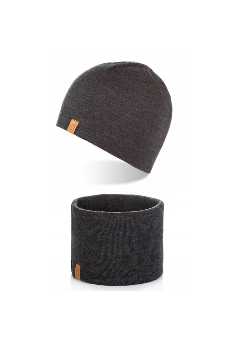 Set caciula cu fular Brodrene - Acril - Universal - Gri inchis