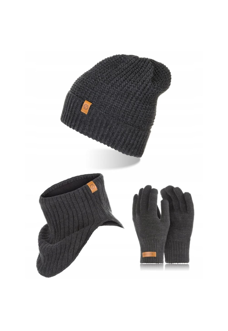 Broedrene Set caciula cu manusi si fular Brodrene - Acril - Universal - Gri inchis
