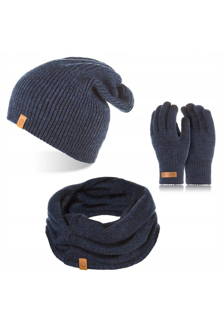 Set caciula cu manusi si fular Brodrene - Acril - Universal - Bleumarin