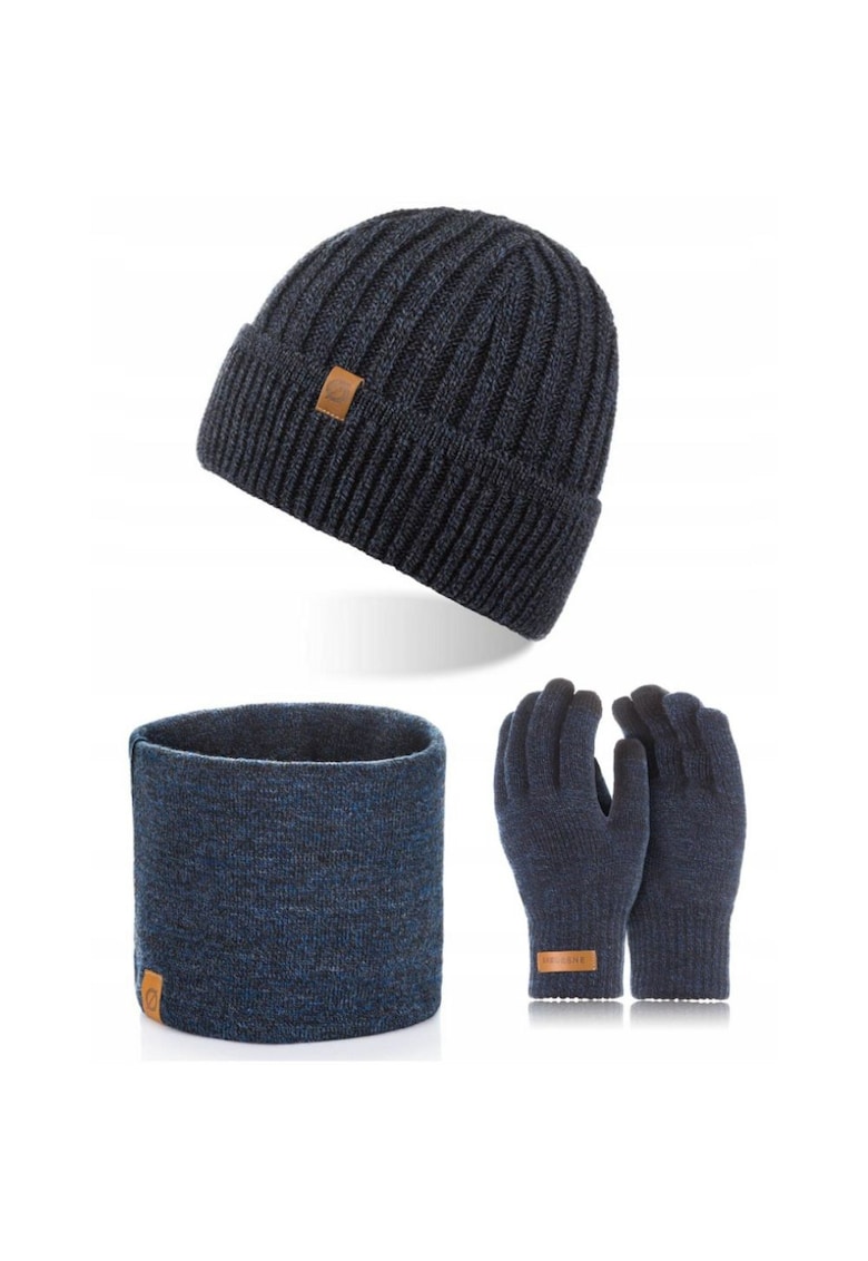 Set caciula cu manusi si fular Brodrene - Acril - Universal - Bleumarin