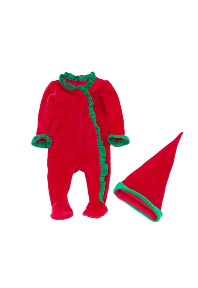 Set Salopeta Cu Caciulita Cu Volanase Verzi - Uni - Casual - Fete - Maneca lunga - Multicolor