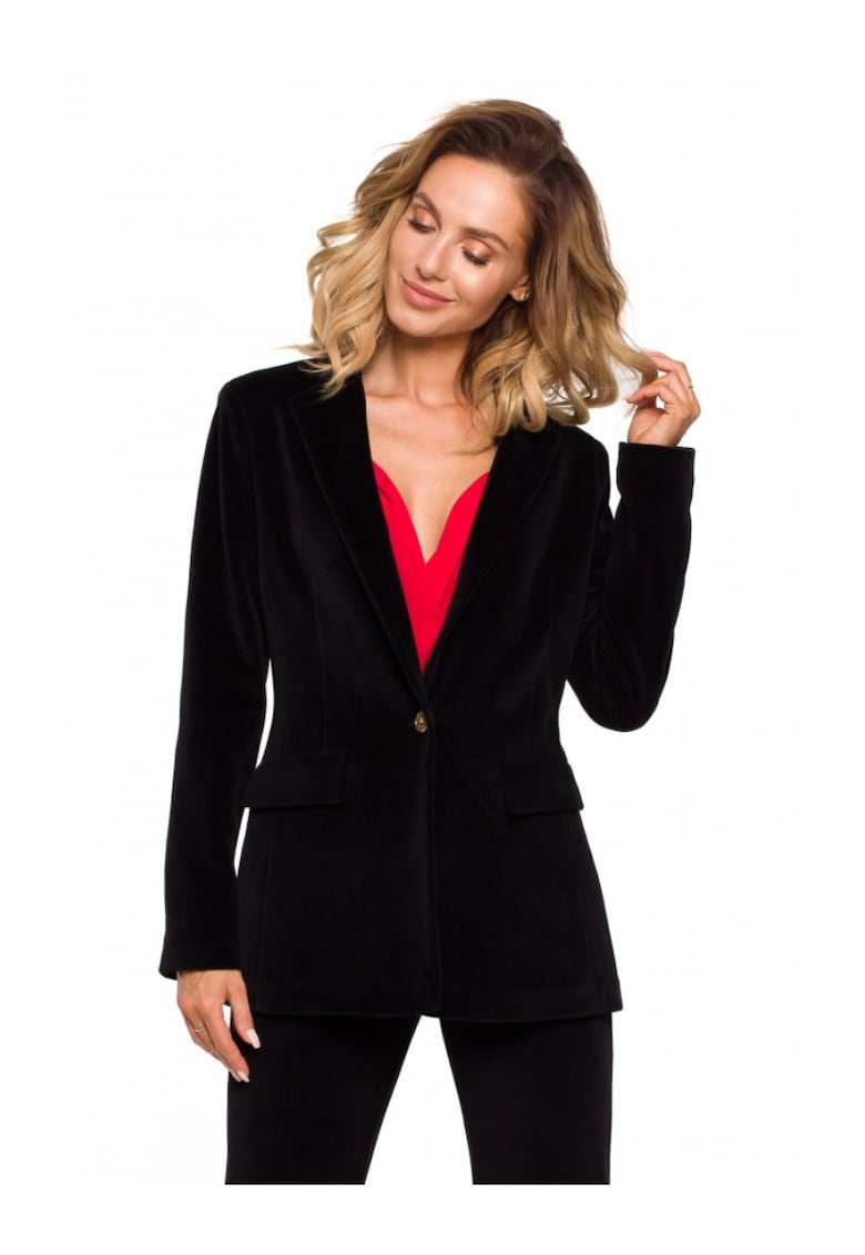 Sacou dama cu curea - Bumbac/Poliester - Negru