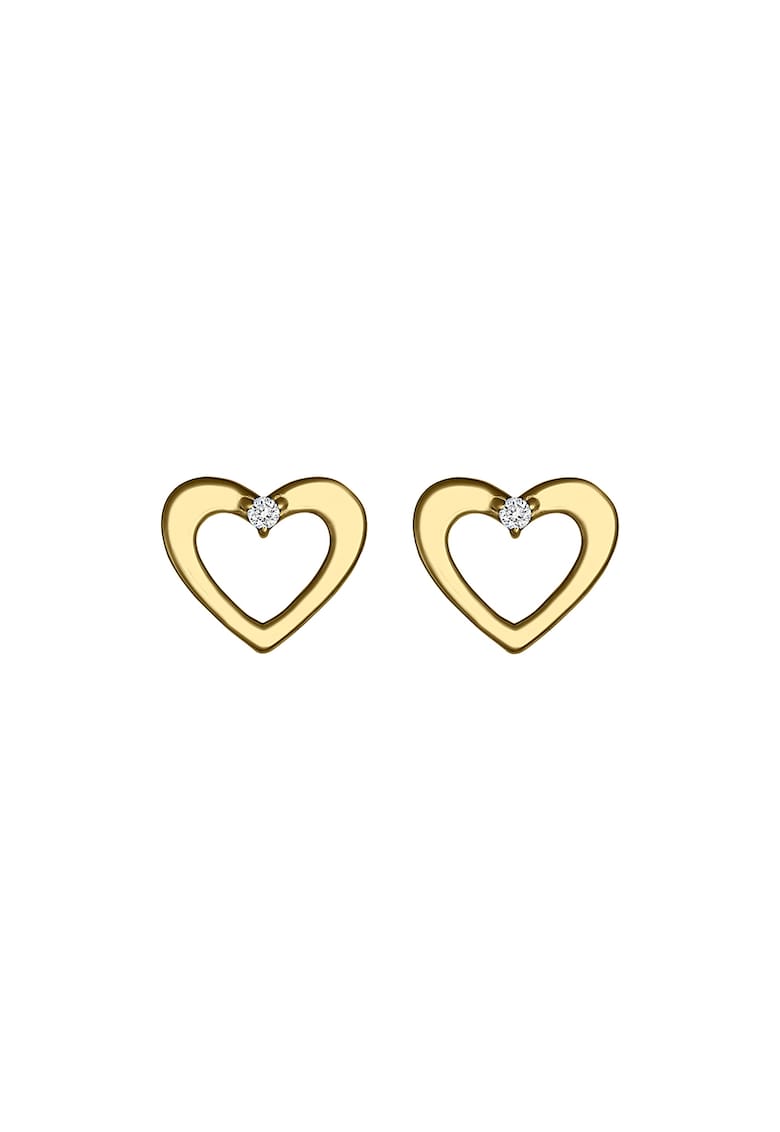 Cercei din aur de 14K in forma de inima cu 2 diamante