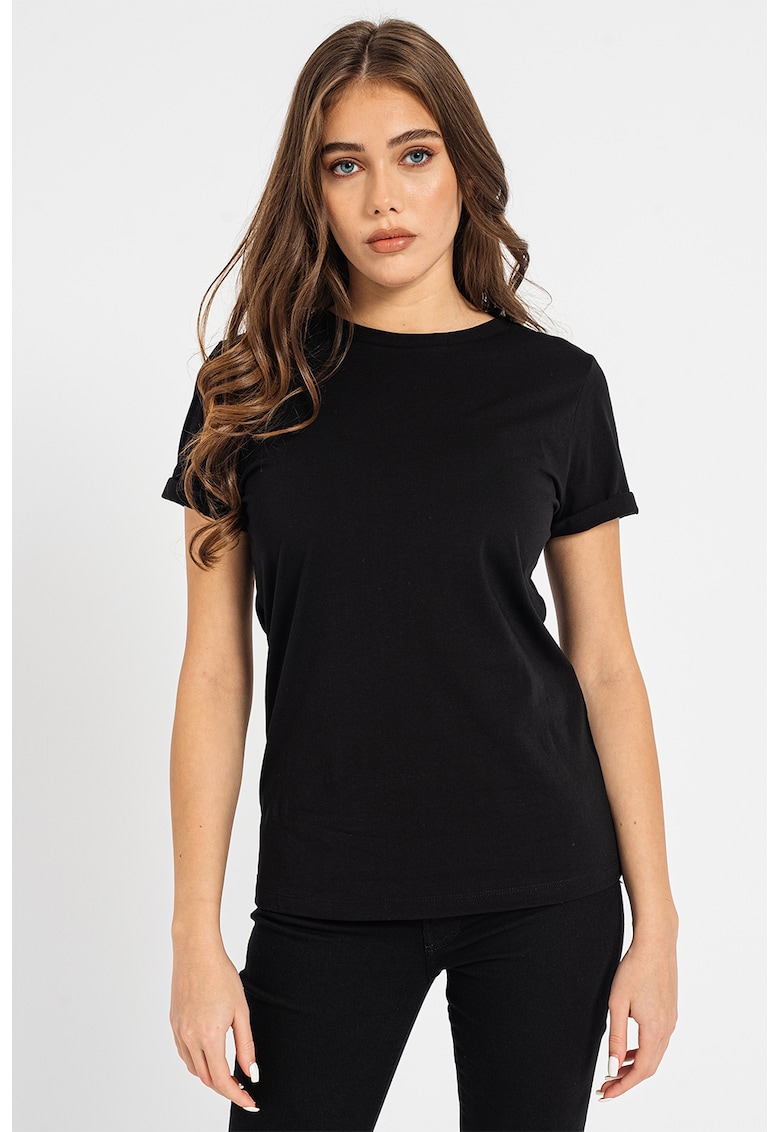 Tricou slim fit cu model uni - Negru