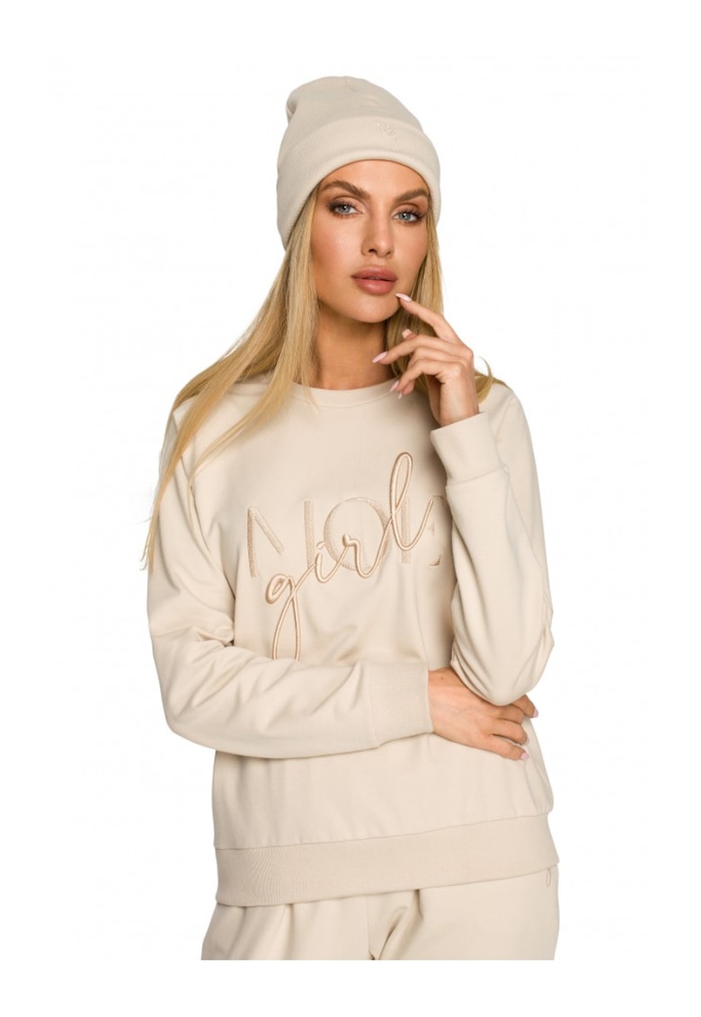 Beanie dama cu broderie. . Bumbac/Elastan. Crem. Marime Universala
