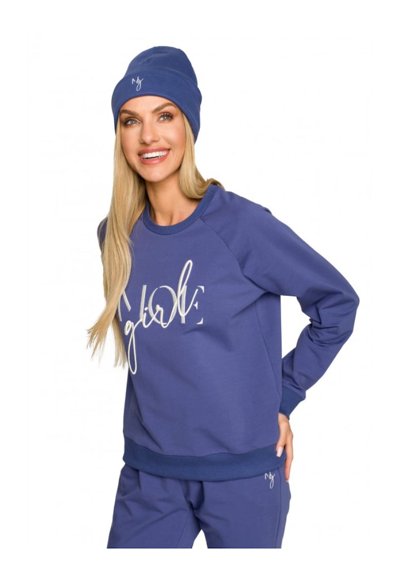 Beanie dama cu broderie. . Bumbac/Elastan. Indigo. Marime Universala