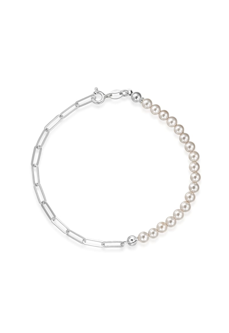 Bratara argint 925 cu perle naturale 4mm + lant paperclip - inchizatoare clasica Bratara argint 925 cu perle naturale 4mm + lant paperclip - inchizatoare clasica