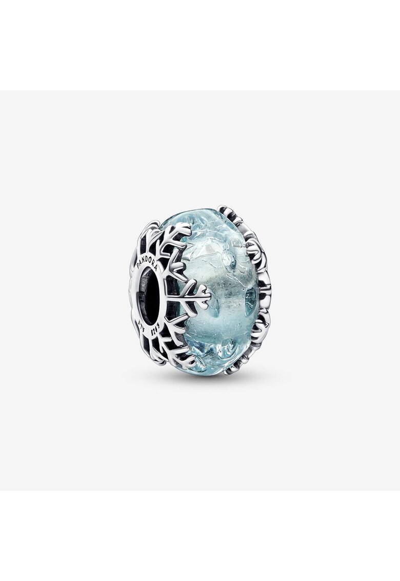 Talisman cu fulg de nea tip Murano albastru glacial - Argint 925