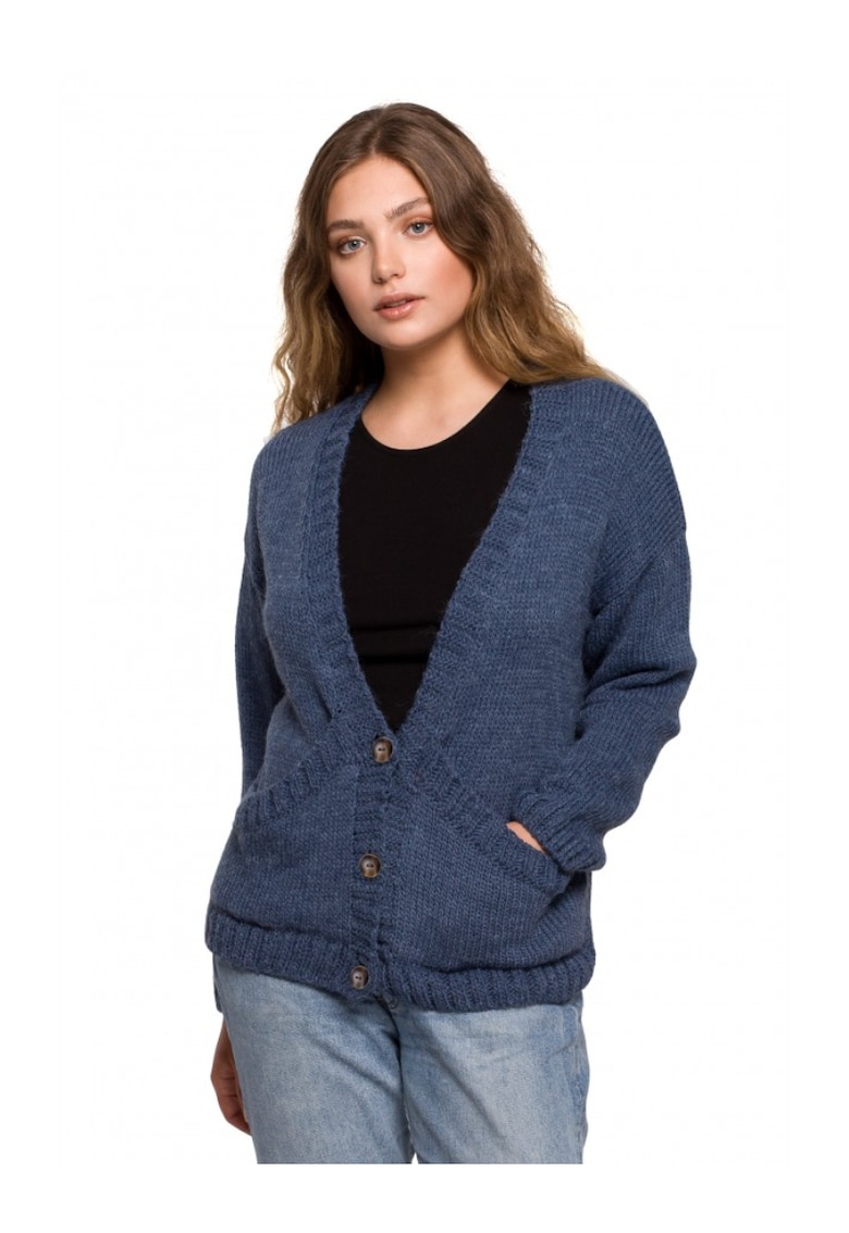 Cardigan cu nasturi si buzunare largi - Acril/Nylon/Lana - Albastru