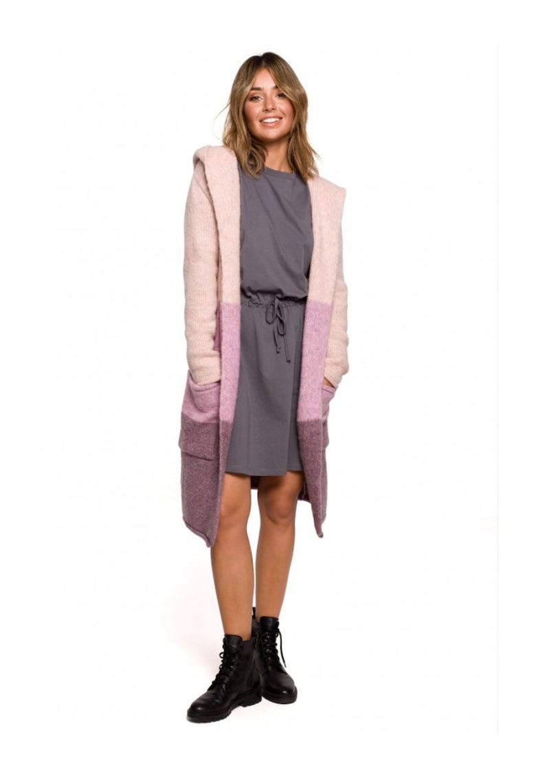 Cardigan cu gluga - Acril/Poliester/Lana - Bej/Mov/Roz