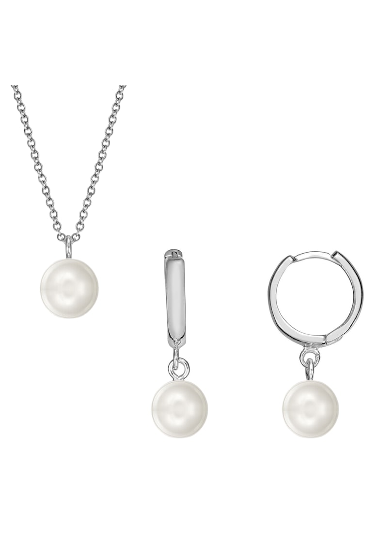Set argint 925 cu perle naturale 8 mm leverback + lant - Alb | Auriu