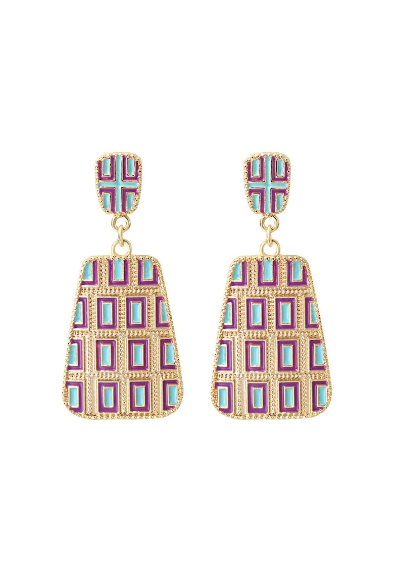 Cercei aurii - cu dreptunghiuri bleu - Henry C14 - Cercei aurii - cu dreptunghiuri bleu - Henry C14 -