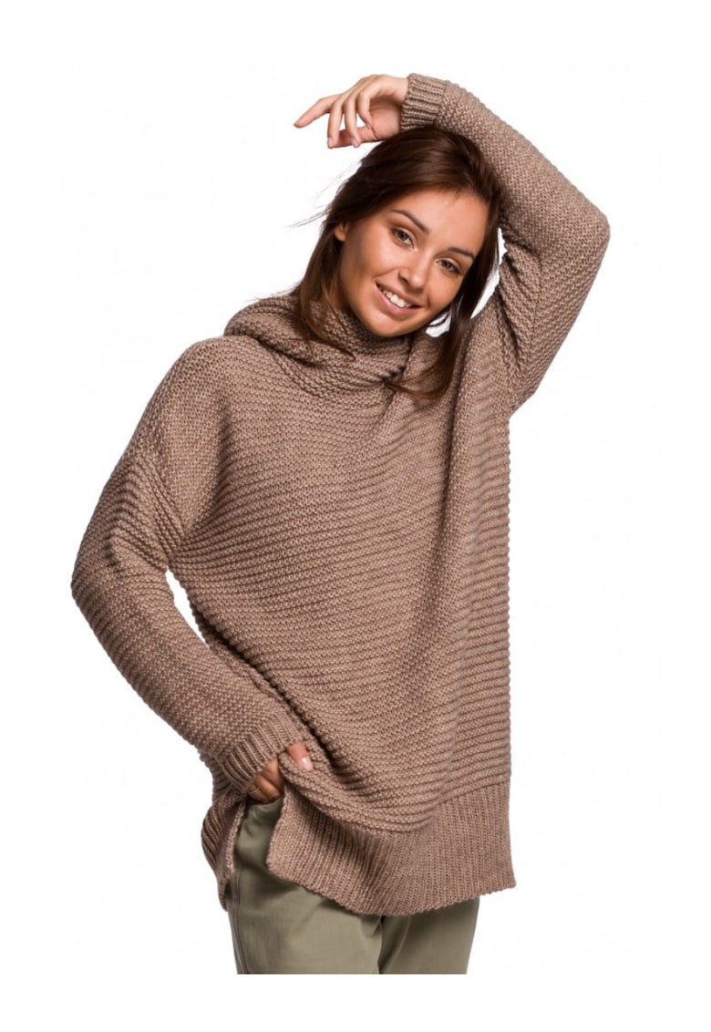 Pulover oversize pe gat - Acril/Nylon/Bumbac - Cappuccino -
