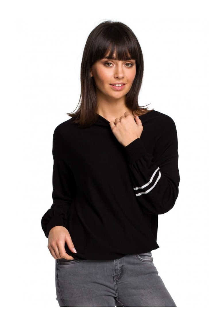 Pulover cu maneci evazate - Viscoza/Poliester - Negru -