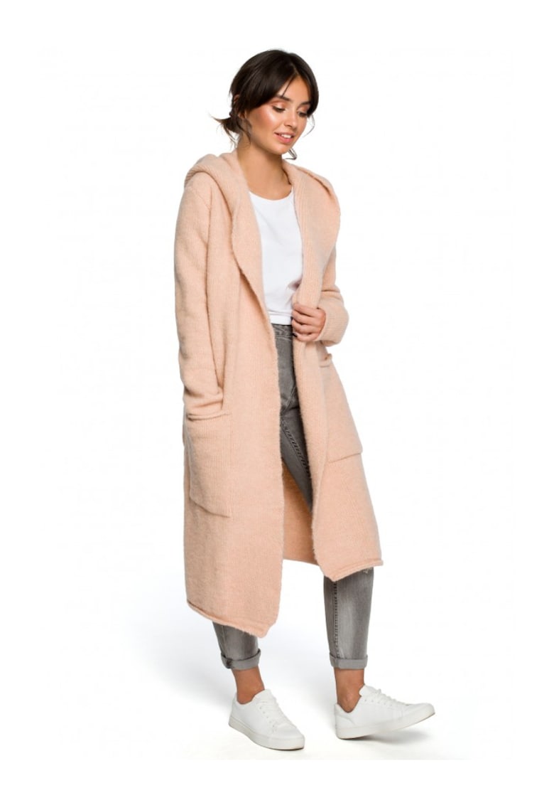 Cardigan cu gluga si buzunare laterale - Acril/Poliester/Lana - Roz -