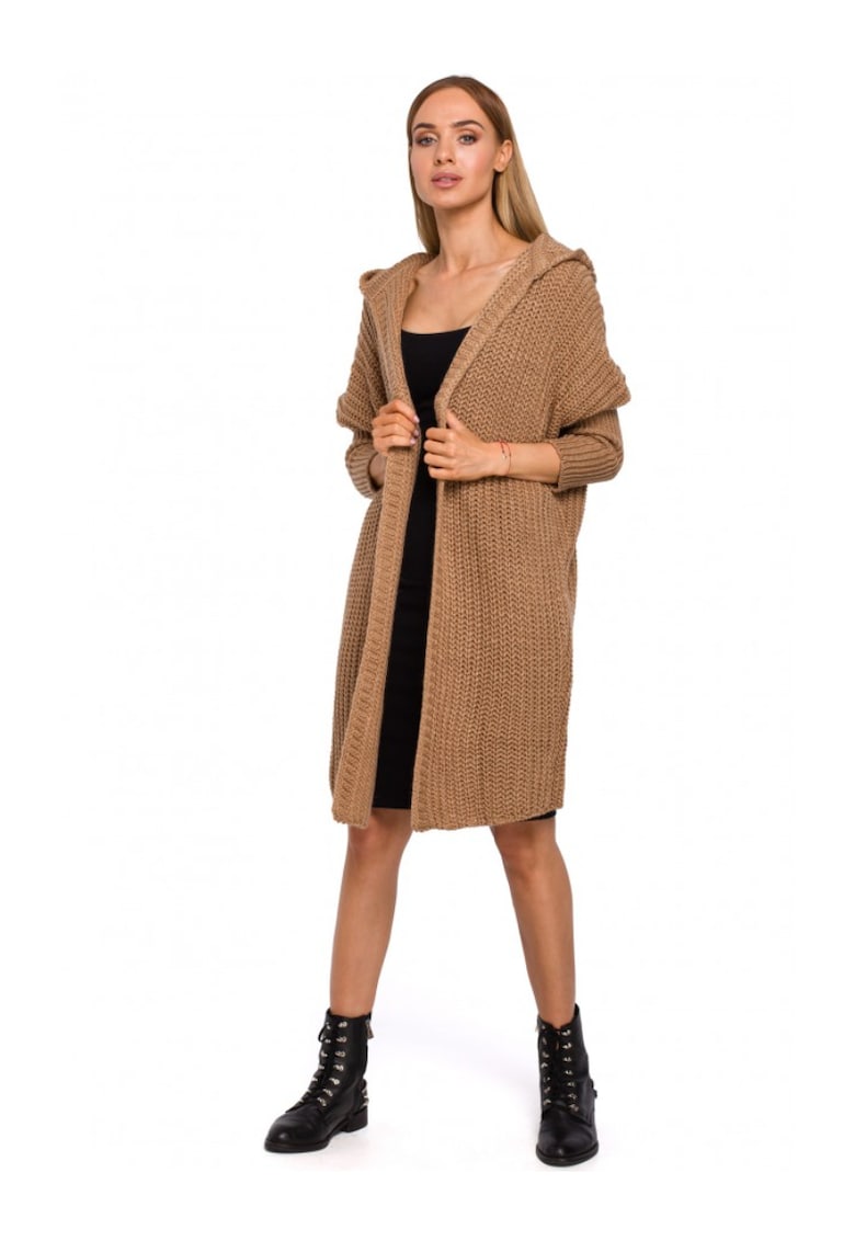 Cardigan supradimensionat cu gluga -  Acril/Poliamida - Maro - Marime Universala