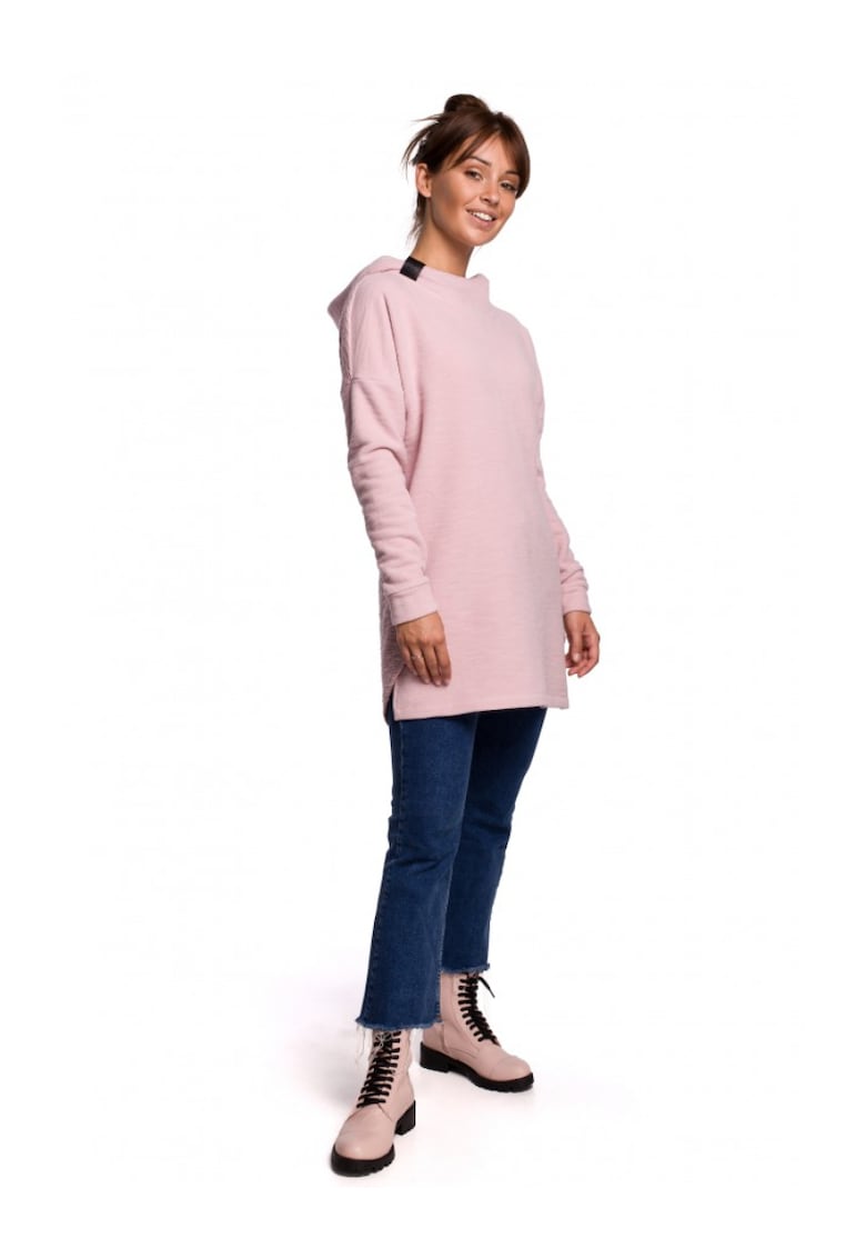 Pulover din tricot texturat cu tiv rotunjit. Bumbac/Poliester. Roz pal. 2XL/3XL