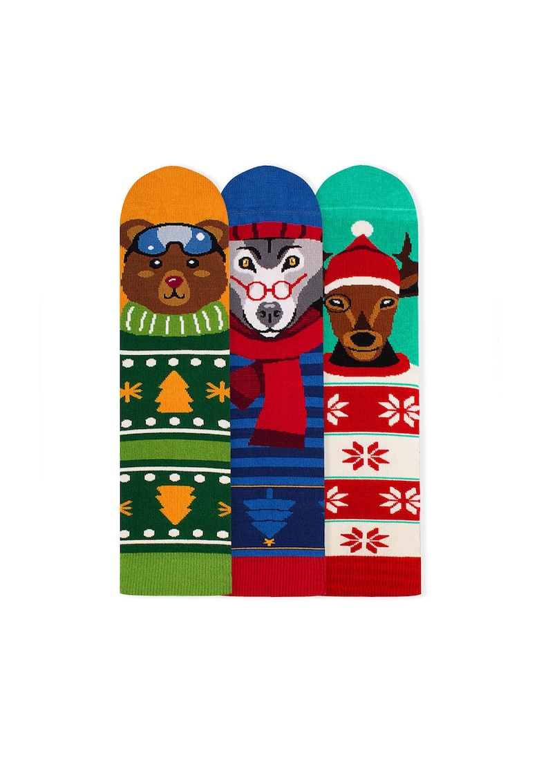 Sosete bambus de Craciun BOX 3 Comfort Feet Socks Craciun Urs Cerb Lup