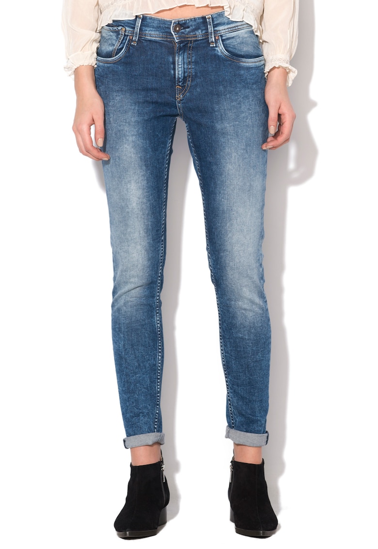Jeansi conici albastri cu aspect decolorat Joey