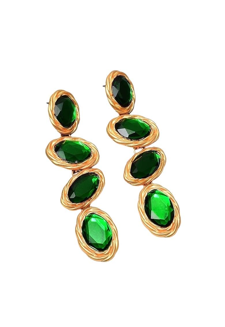 Cercei aurii - lungi - cu pietre verzi - Gloria C8 -